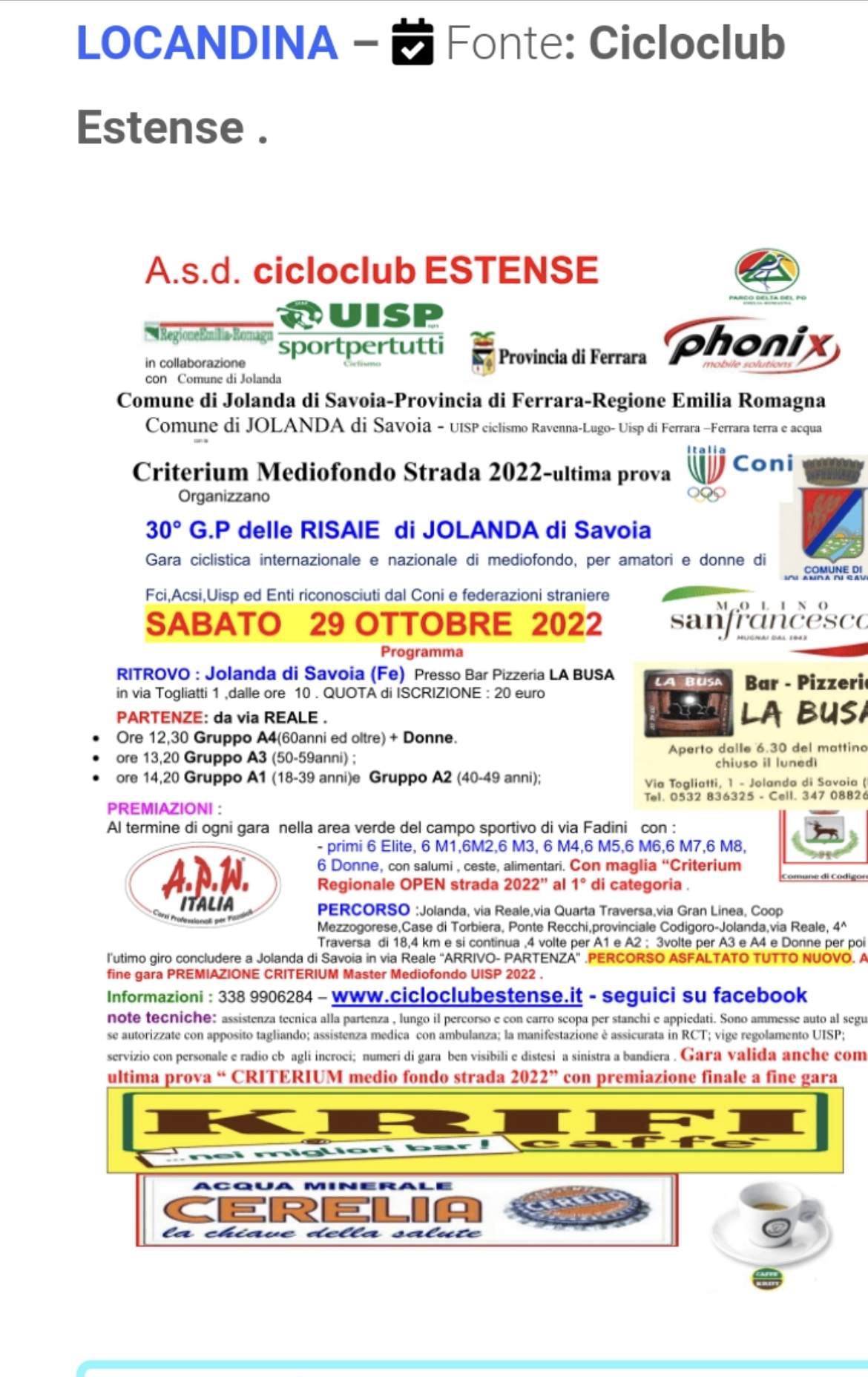 30° G.P. Delle Risaie Di Jolanda D i Savoia 1