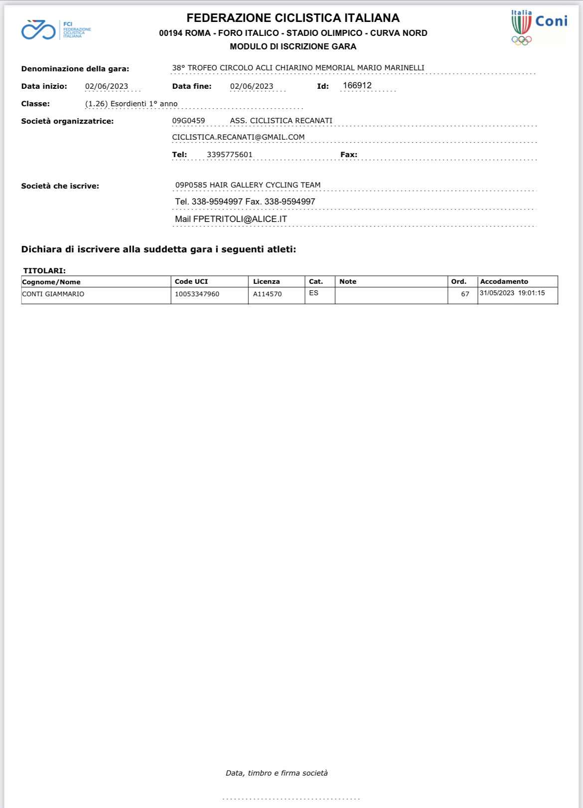 38° Trofeo Circolo Acli Chiarino 1