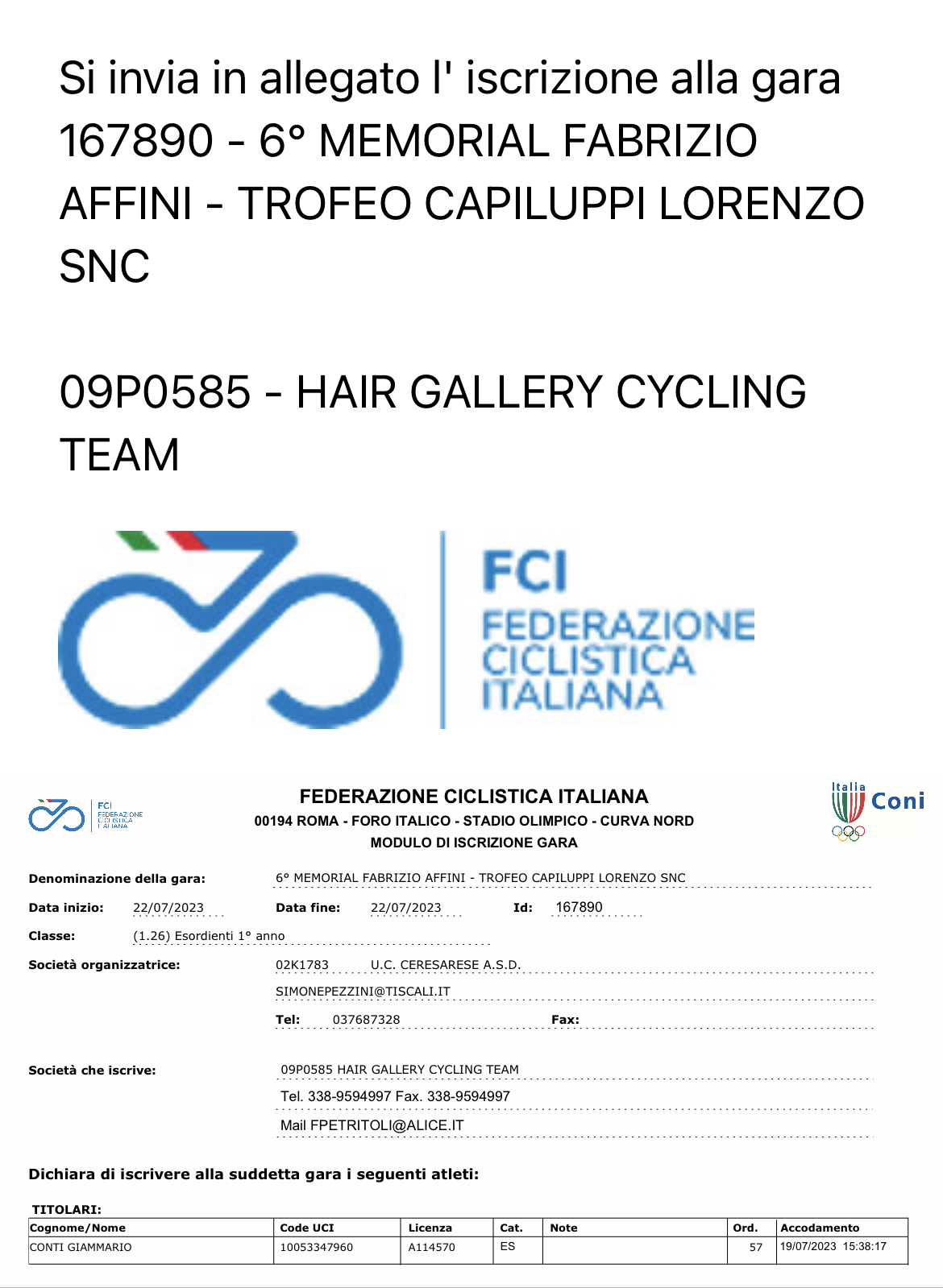 6° Memorial Fabrizio Affini 1