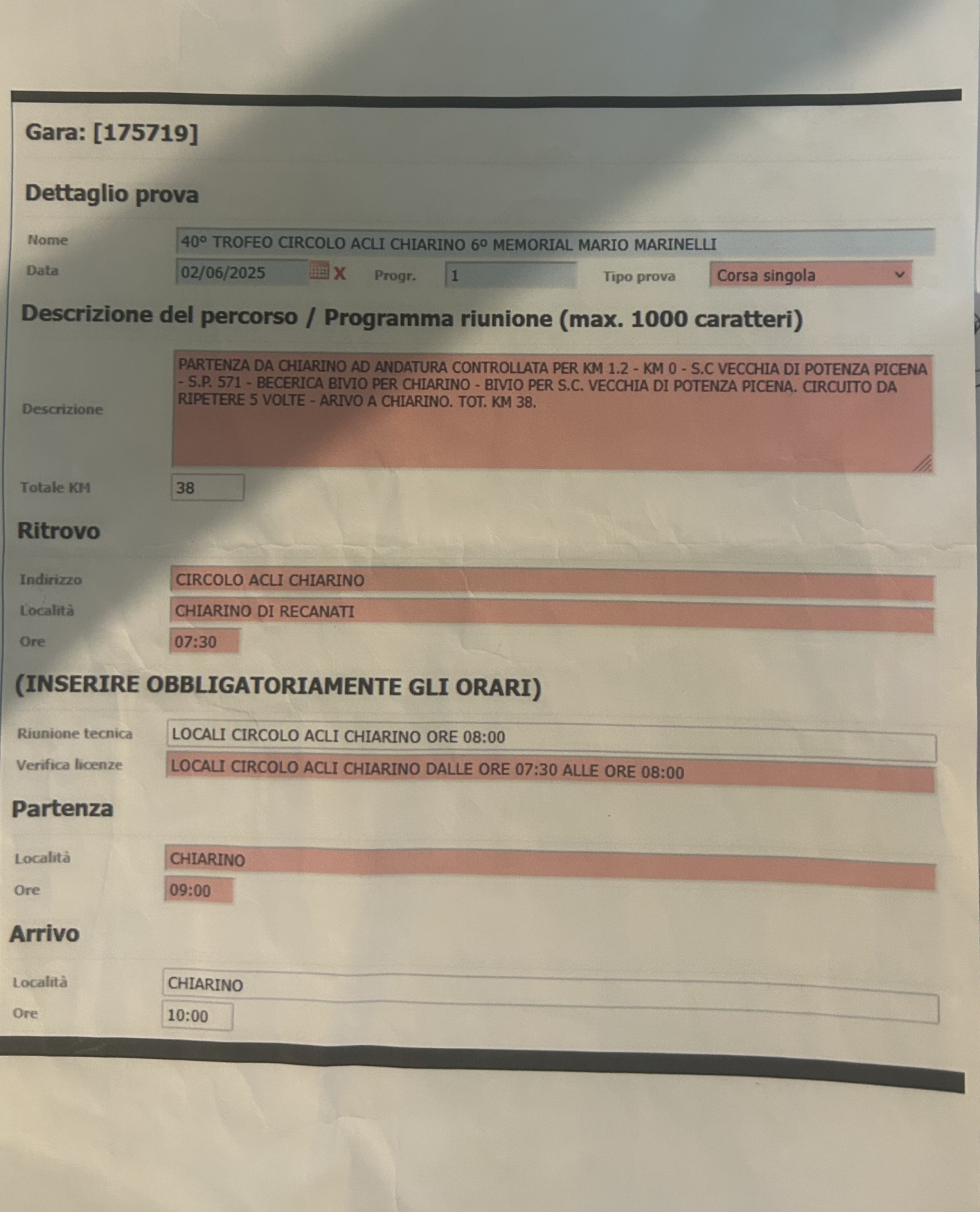 40° Circolo Acli Chiarino 6° Memorial mario Marinelli 1